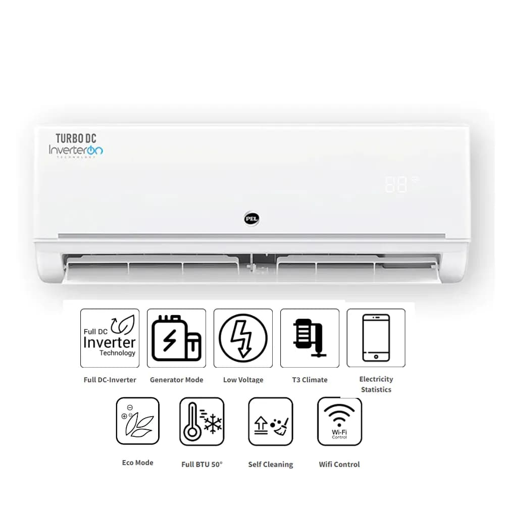 Pel Turbo Ultimate 12K 1-Ton DC Inverter AC, Heat and Cool, R32, Ampere Lock Feature